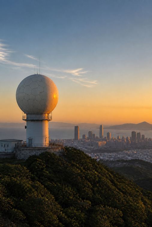 Visualização de radar meteorológico em tela de monitoramento